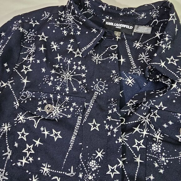Karl Lagerfeld Paris Printed Button-Front Top Star Celestial Theme Size Small - Picture 5 of 7